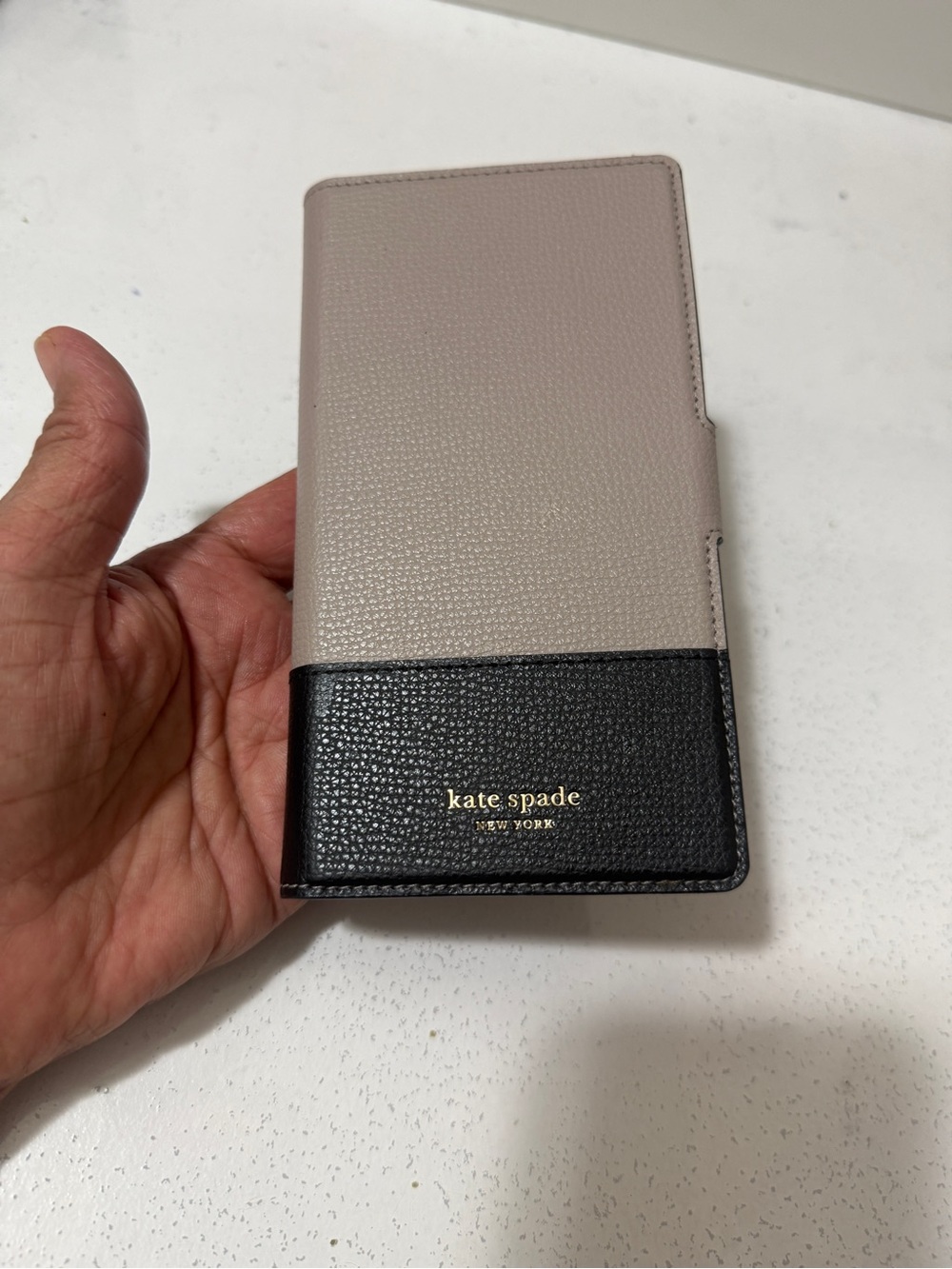 kate spade Taupe and Black Leather Phone Wallet Case for Apple iPhone XS Max